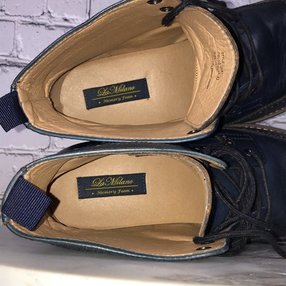 La Milano Patina Collection Mens Leather Blue Oxford Wingtip Boots Size 12 LZ181 - Picture 9 of 13